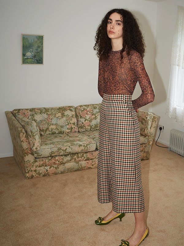 Cream and Brown Check Audrey Wide Leg Culottes