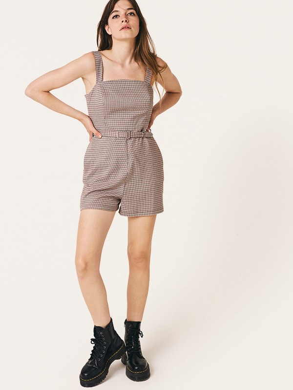 Cream and Brown Houndstooth Ebba Playsuit