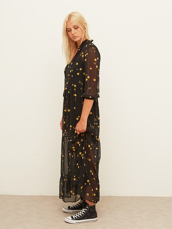 REPREVE Black and Yellow Floral Elin Maxi Dress
