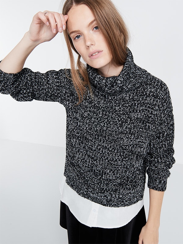 Black 2in1 Jumper with shirt detail