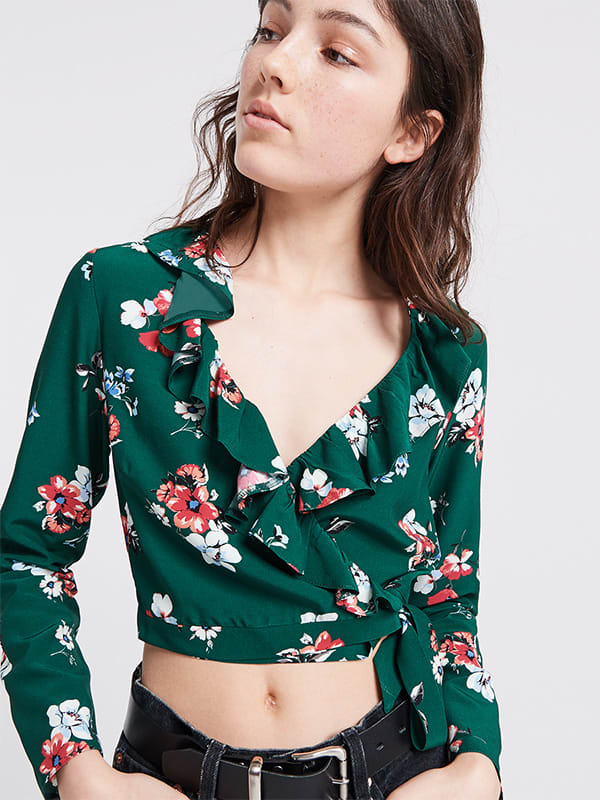 Nelly Floral Ruffle Crop Blouse