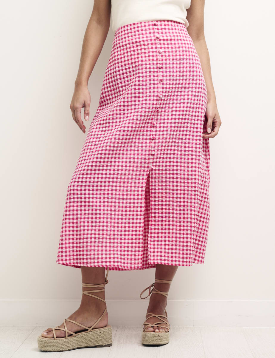 Pink Gingham Sadie Midi Skirt