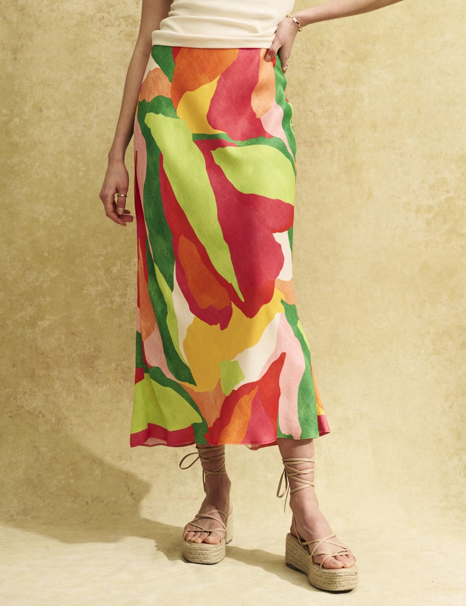 Abstract Leaf Print Mila Midi Skirt