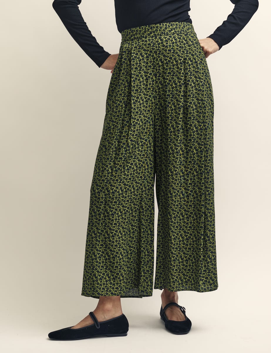 Green Ditsy Floral Wide Leg Zeena Trousers | Nobody's Child