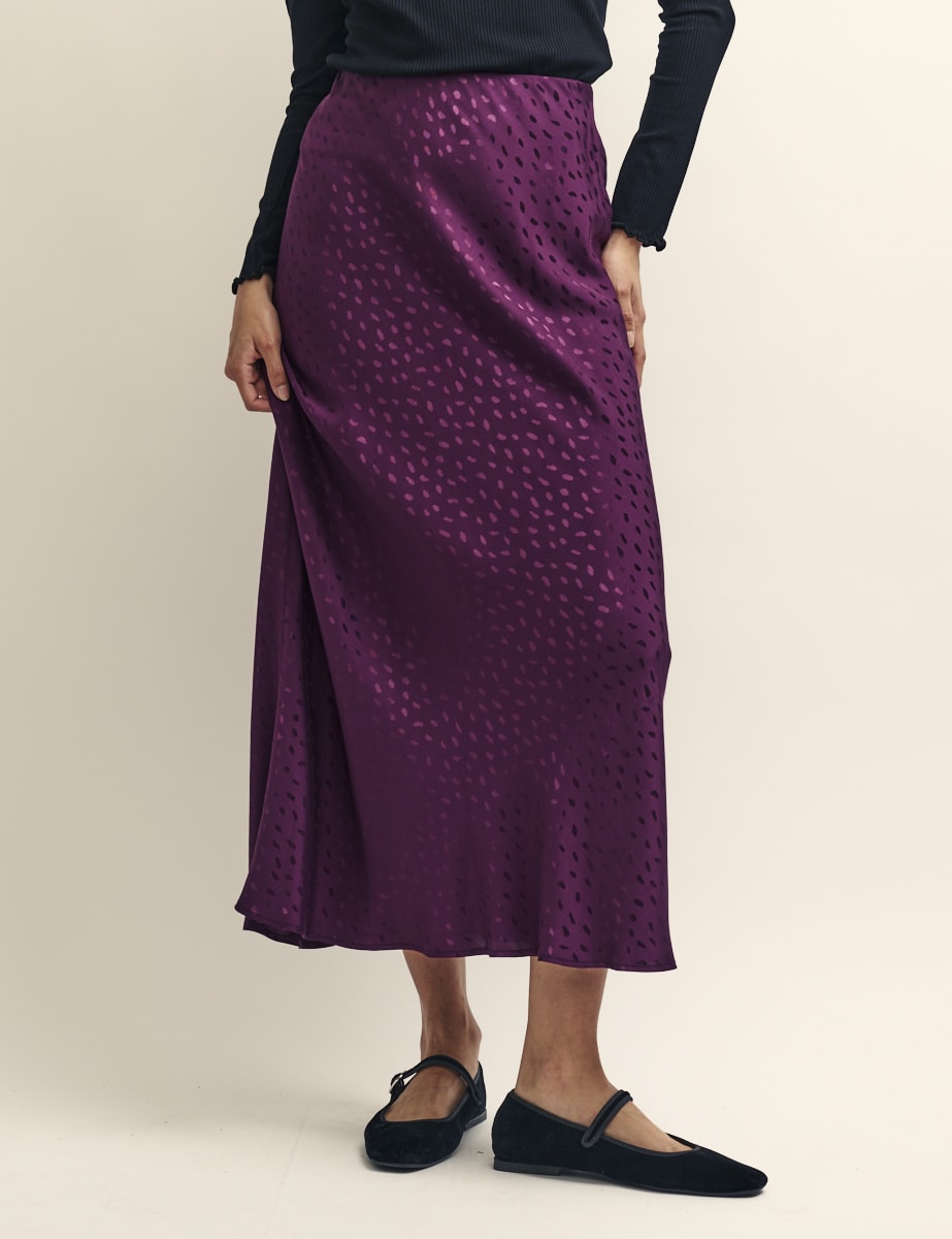 Purple Mila Jacquard Satin Midi Skirt