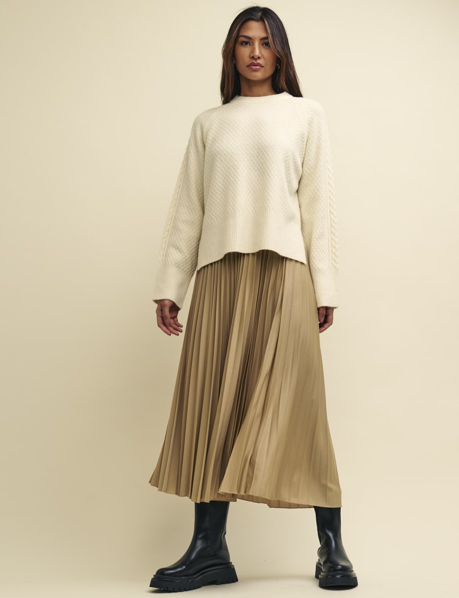Camel Pleated Maxi Skirt