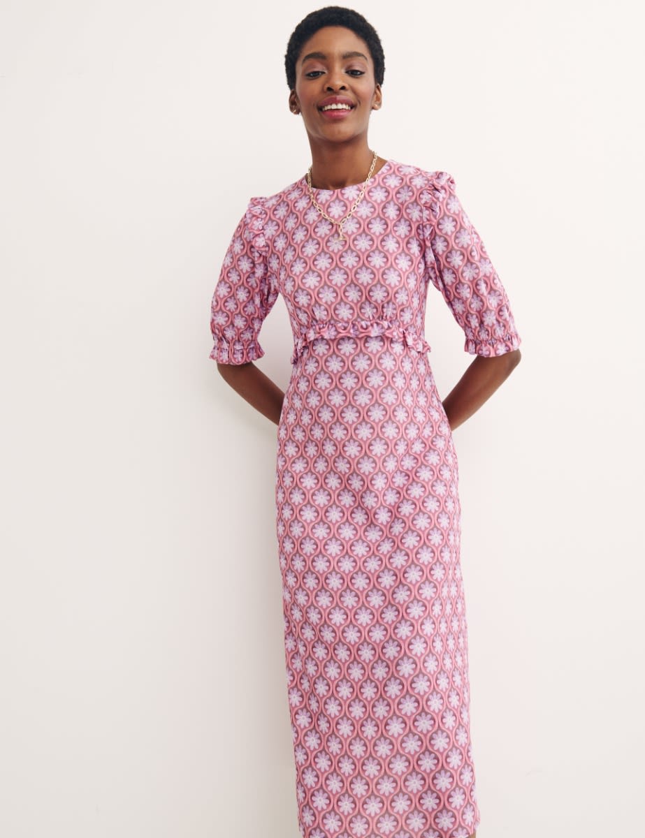 Pink Geo Print Felicia Midi Dress