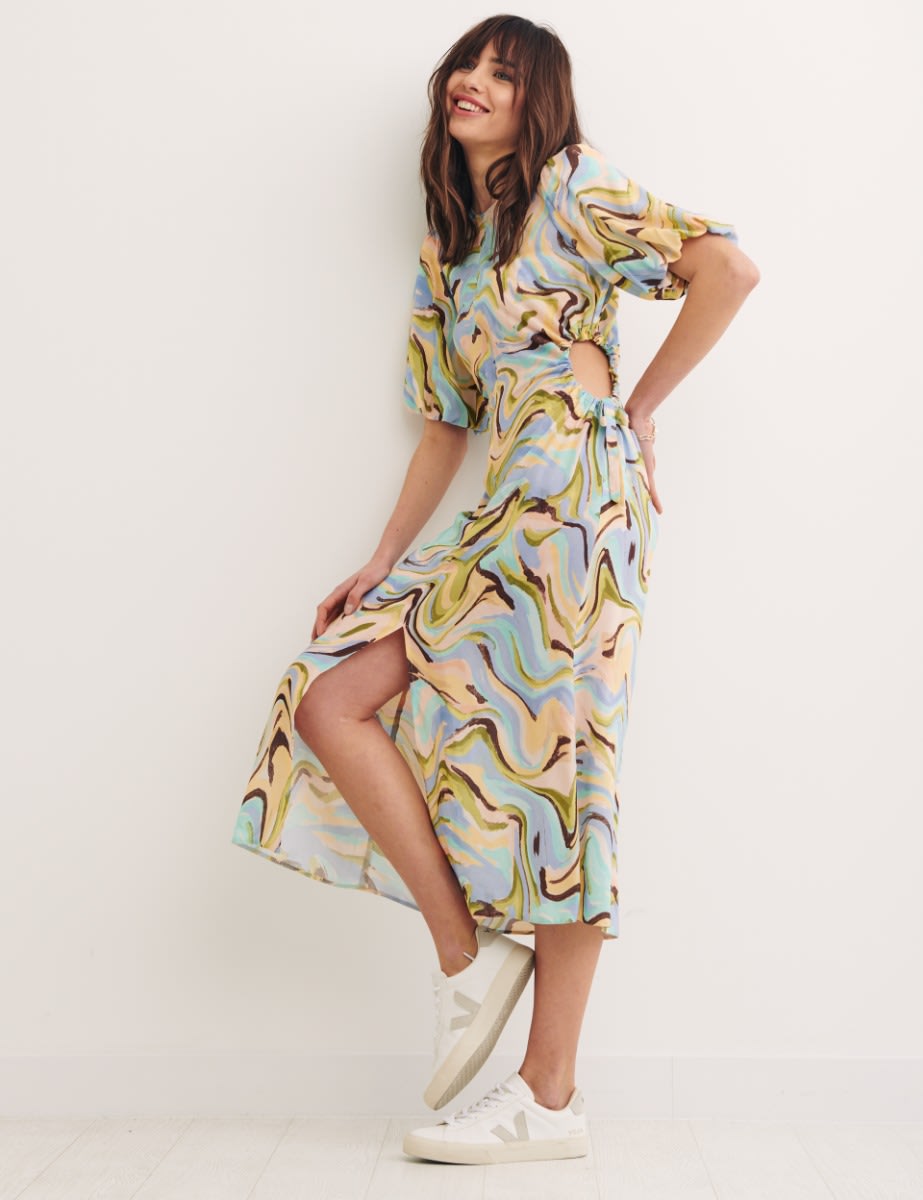 Multi Retro Print Rebecca Cut Out Midi Dress