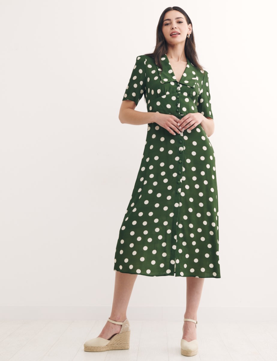 Green Spot Daisy Midi Dress