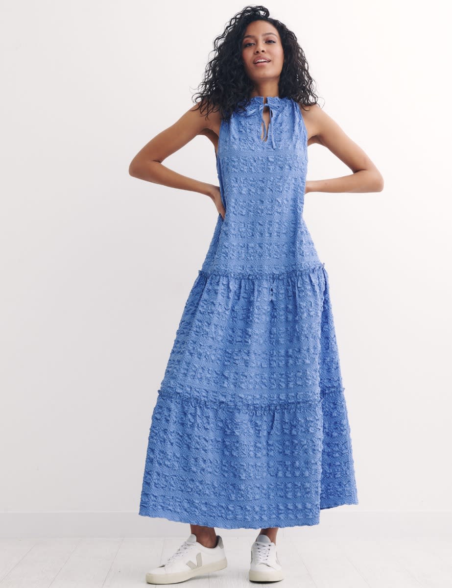 Blue Petal Halter Midi Dress