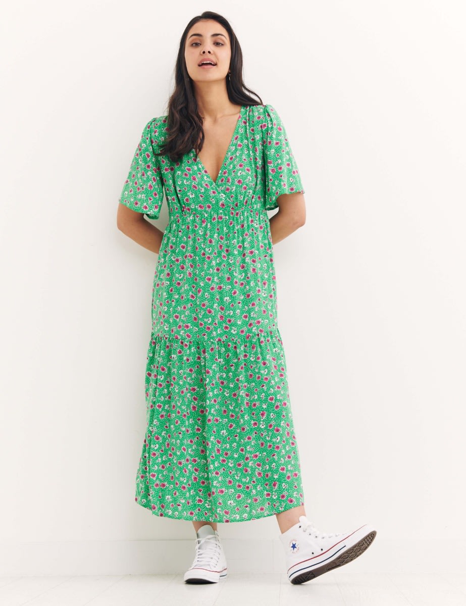 Green Ditsy Floral Clementine Midi Dress