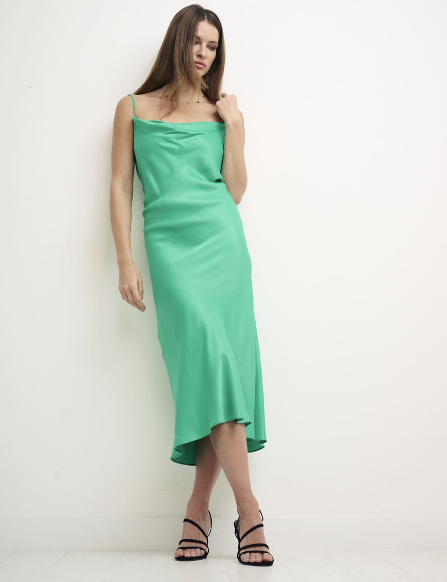 Green Sophia Satin Cami Slip Dress