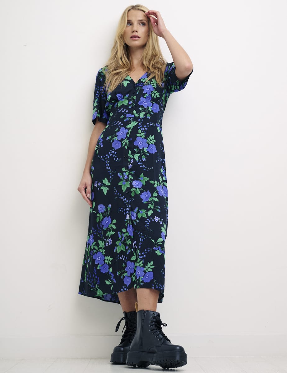 Floral Alexa Shirring Midi Dress