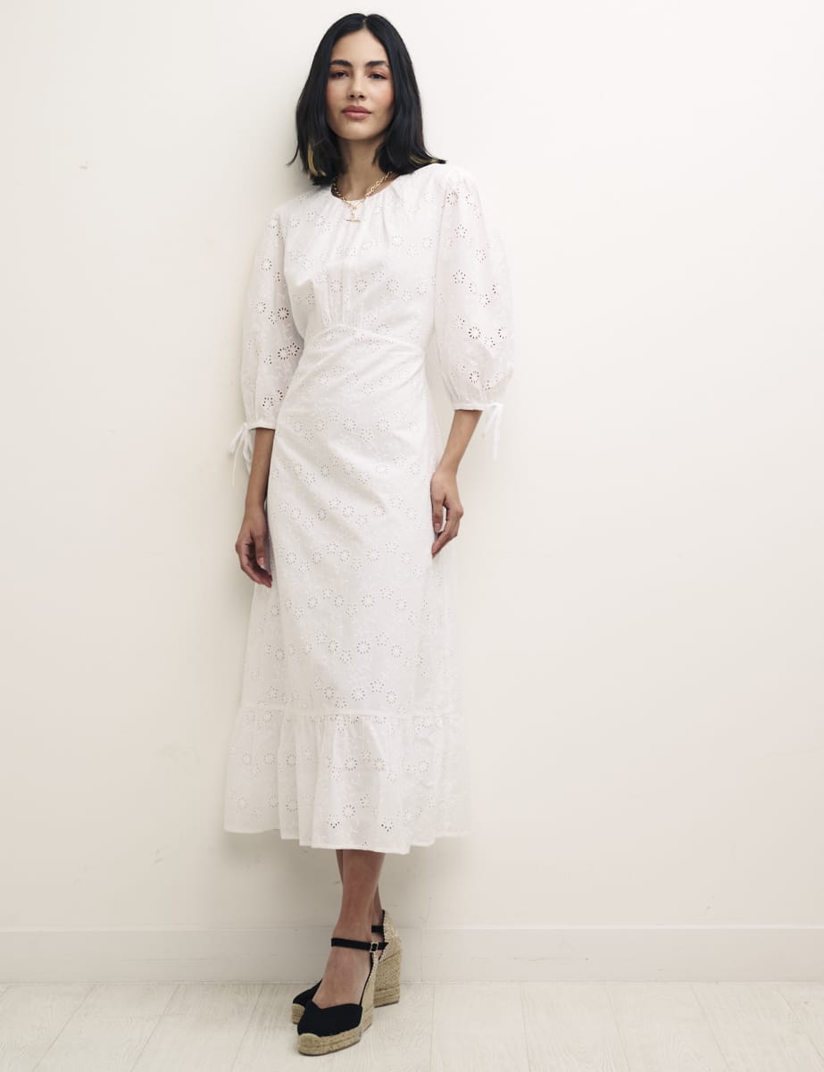 White Dominique Broderie Midi Dress