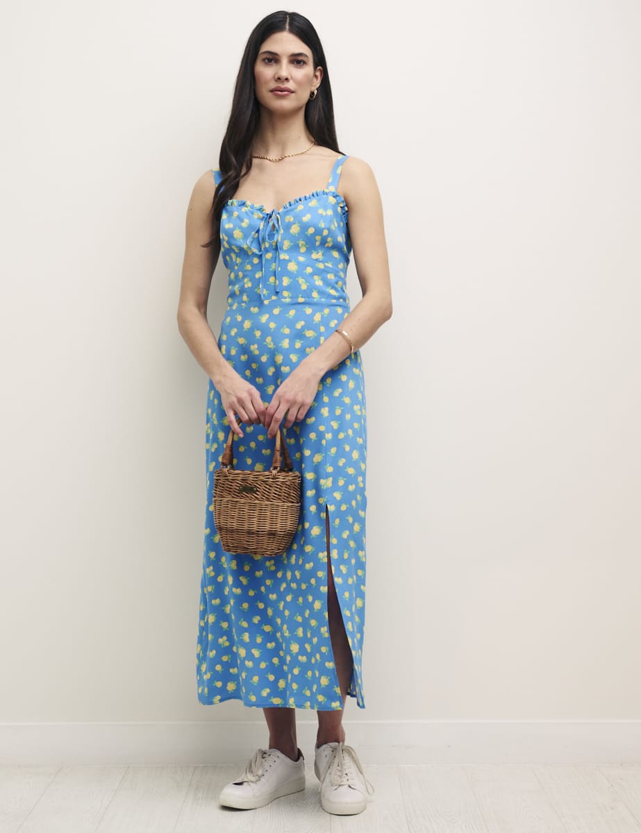 Blue Sicilian Lemon Print Lucia Midi Dress