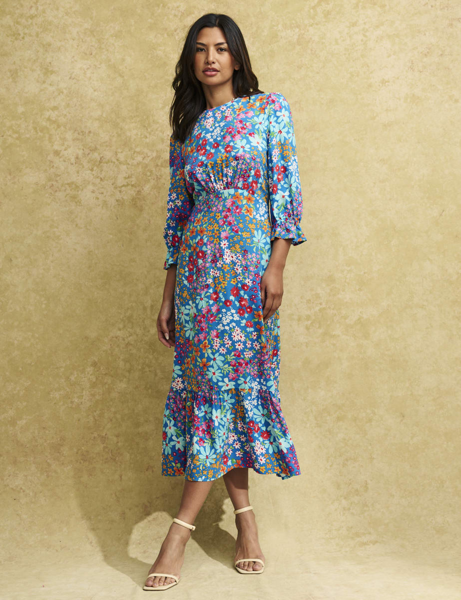 Blue Floral Selena Midi Dress