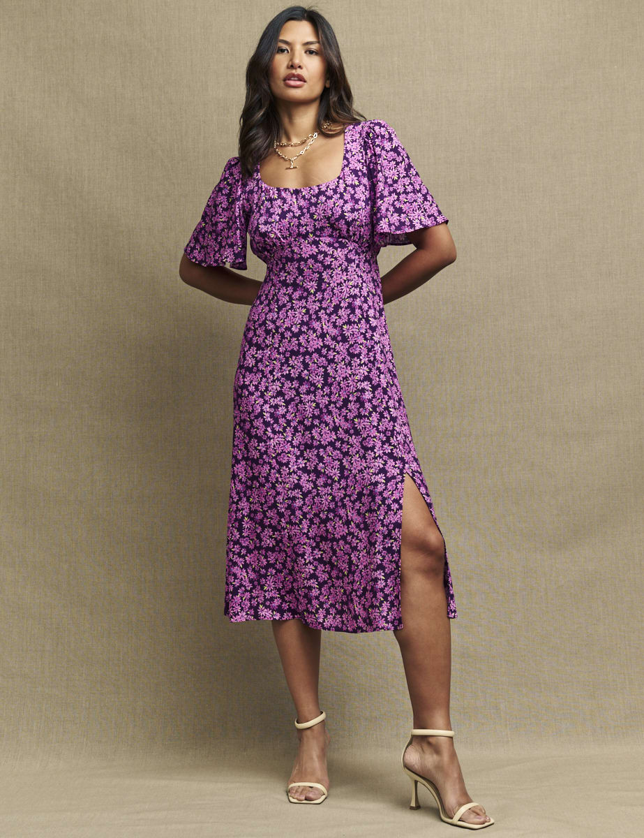 Purple Floral Dee Dee Midi Dress