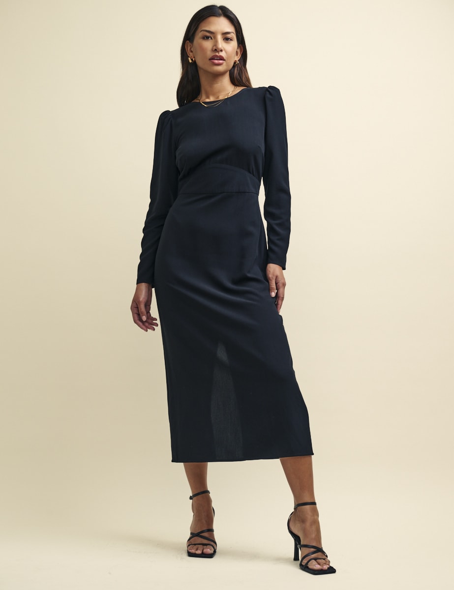 Black Gemma Panelled Waist Midaxi Dress