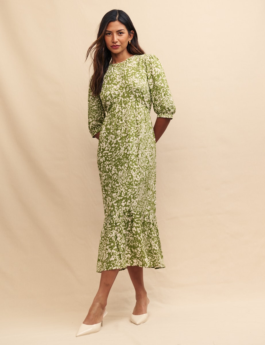 Green Printed Rachel Midi Dress
