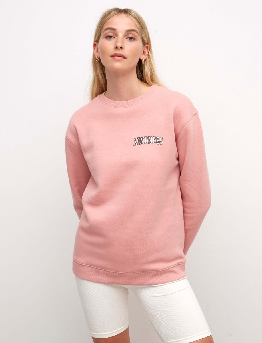 Dusty Pink Kindness Embroidered Longline Sweater