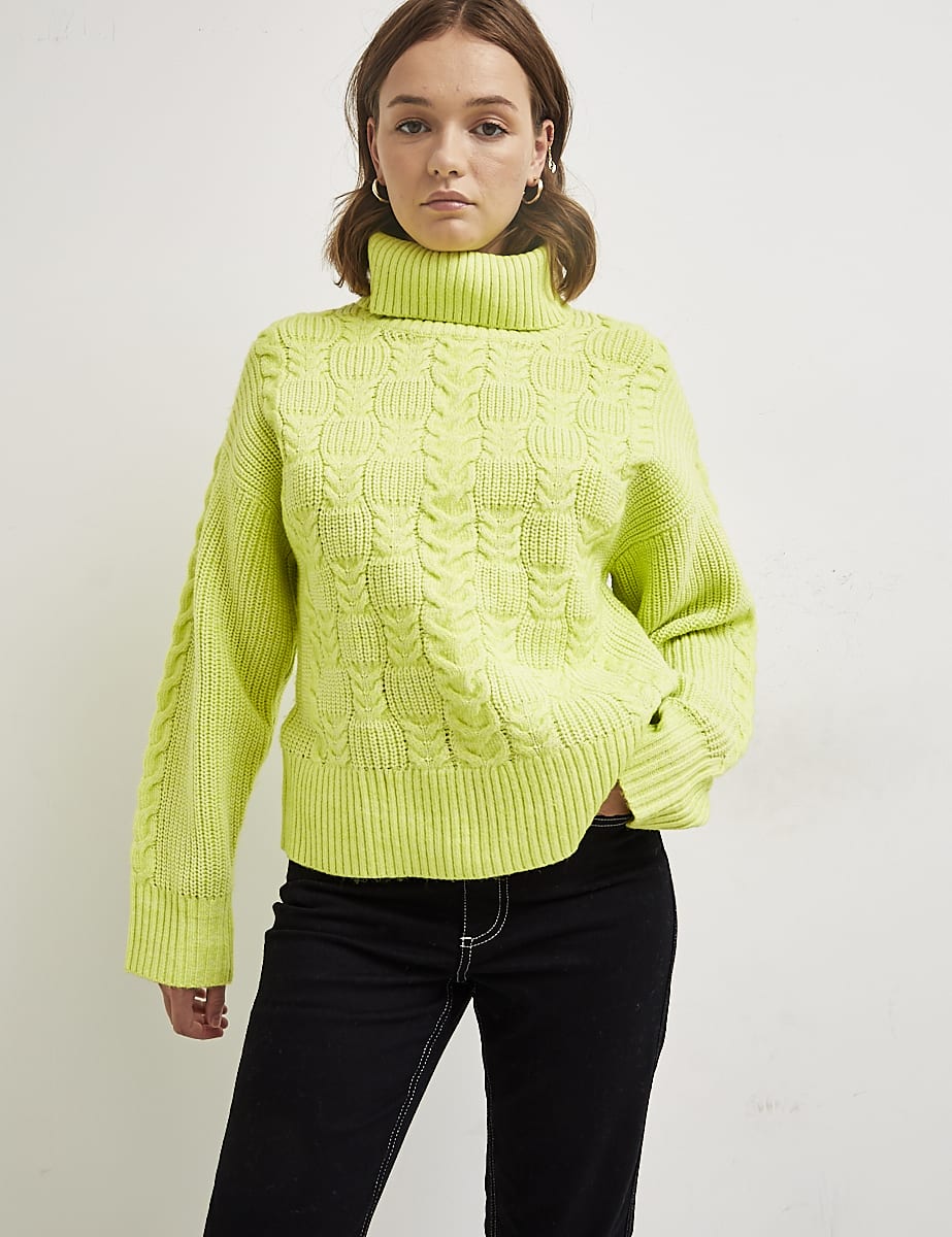 Green Roll Neck Cable Jumper