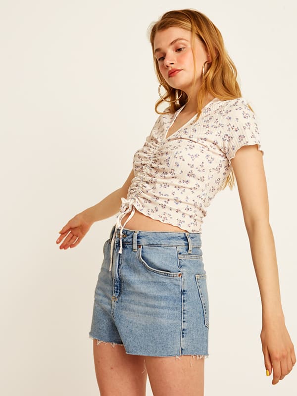 Cream and Lilac Floral Tillie Crop Top