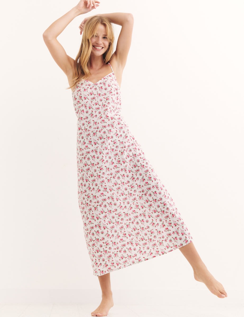 White and Red Floral Fiona Midi Cami Dress 