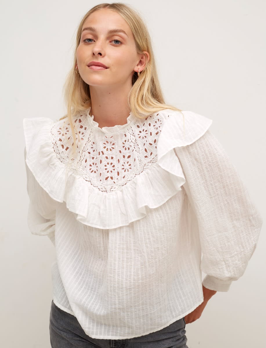 White Victoria Broderie Frill Blouse