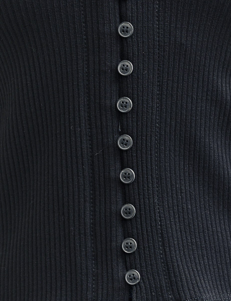 Long-Sleeve Ribbed Button-Through Top