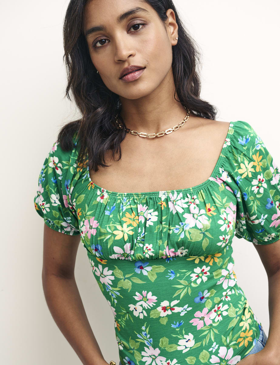 Green Floral Ruched Bodice Top | Nobody's Child