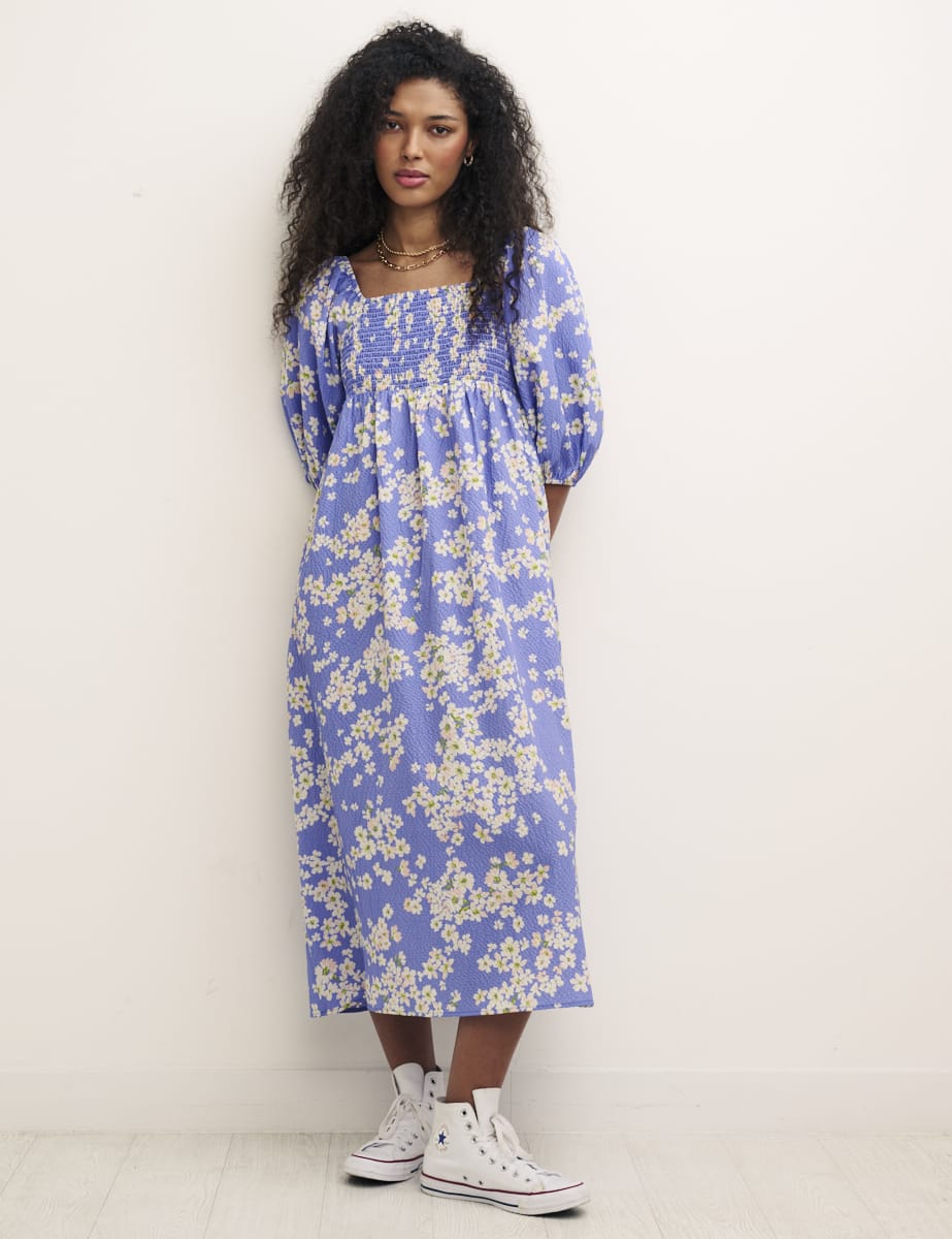Blue Ditsy Floral Alexa Midi Tea Dress | Nobody's Child