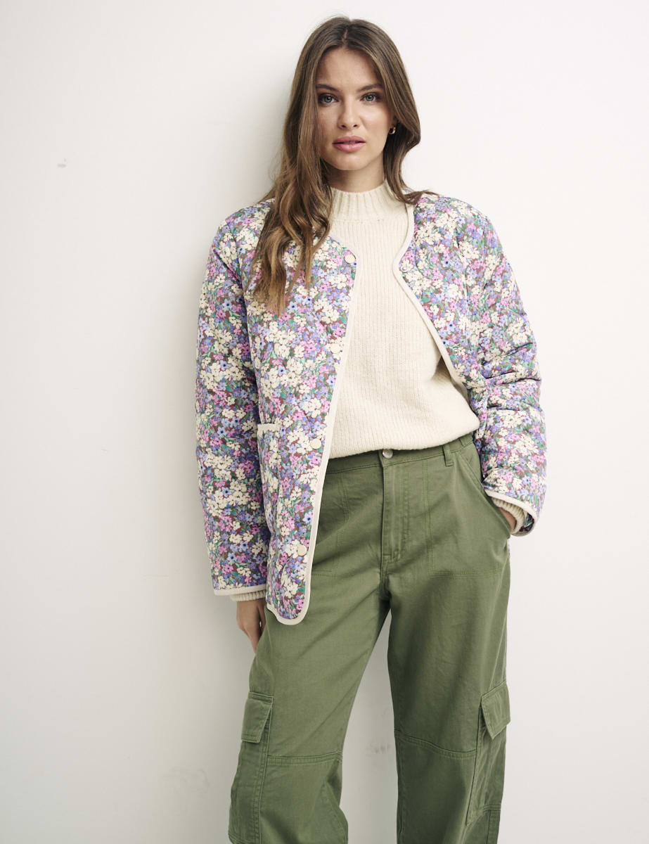 Floral Rena Collarless Quilted Jacket | Nobody's Child