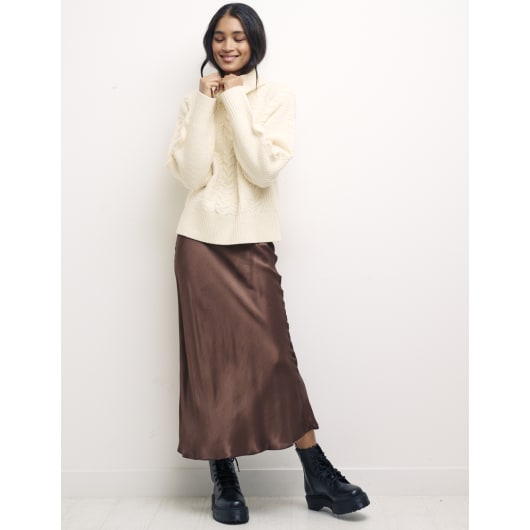 Brown Mila Satin Slip Skirt