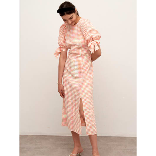 Apricot Textured Check Esme Midi Dress | Nobody's Child