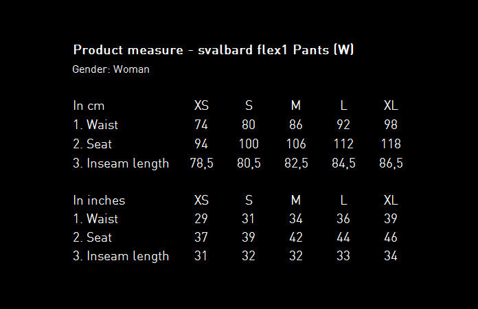 Norrøna svalbard flex1 pants for women - size chart