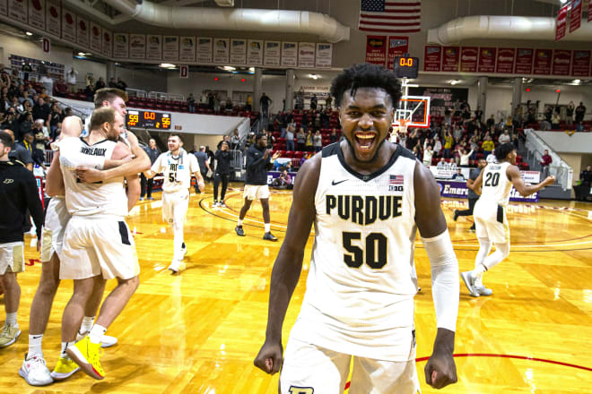 Purdue's Trevion Williams celebrates the win over VCU