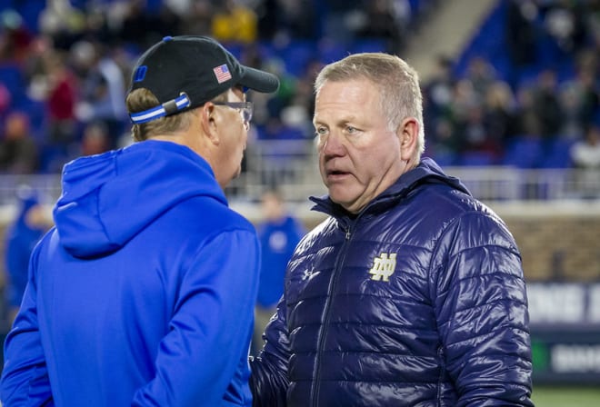 Duke head coach David Cutcliffe with Notre Dame head coach Brian Kelly