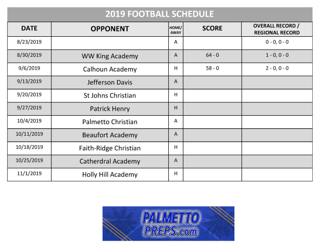 PalmettoPreps Andrew Jackson Academy High School Football Schedule