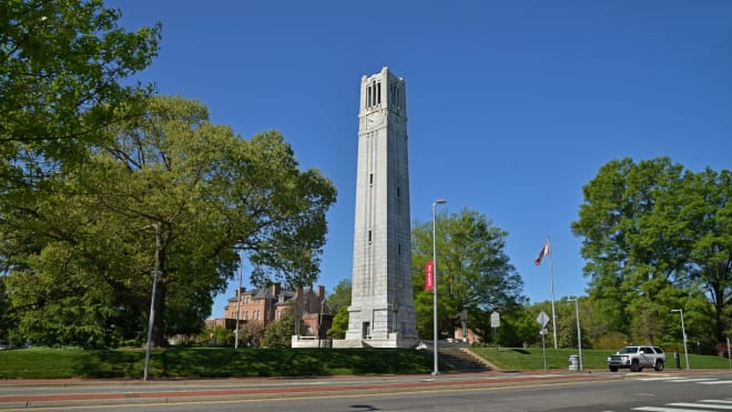 NC State University's iconic Bell Tower on campus.