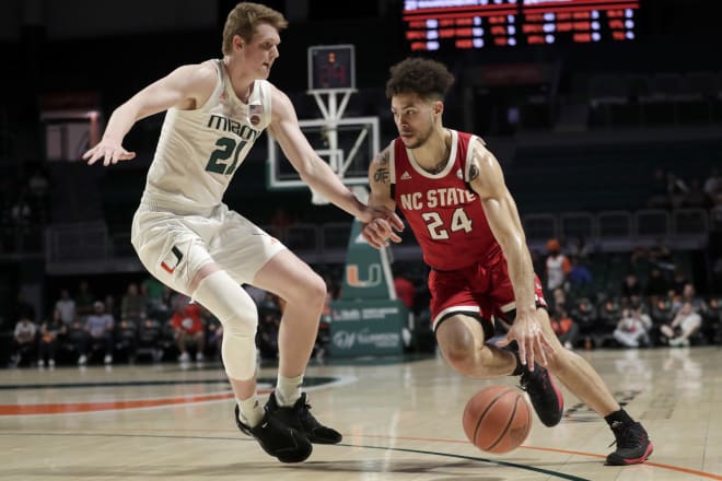 NC State redshirt junior wing Devon Daniels had 14 points Wednesday, in the Wolfpack's 83-72 win at Miami