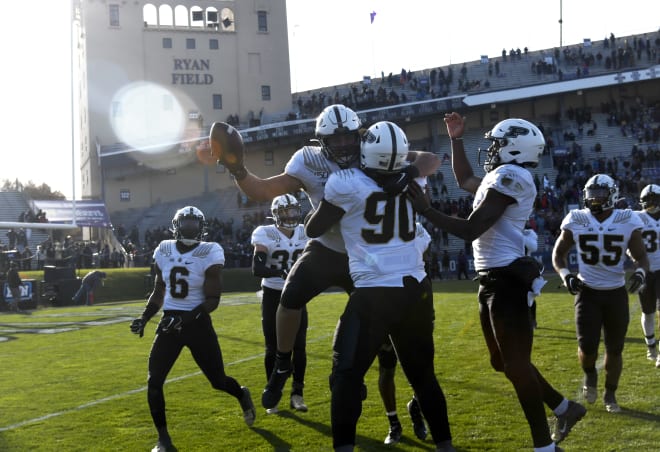 Purdue celebrates its win at Northwestern