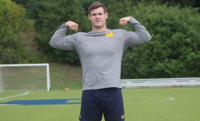 New England linebacker Tyler Martin is committed to Michigan Wolverines football recruiting, Jim Harbaugh.