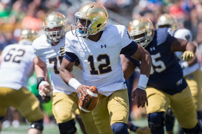 Quarterback Brandon Wimbush is one of four Notre Dame sophomores changing his jersey number.