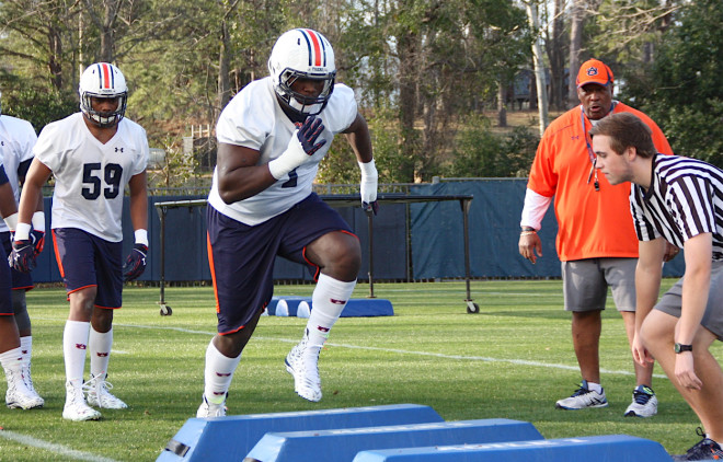 Montravius Adams goes through a drill during spring practice.