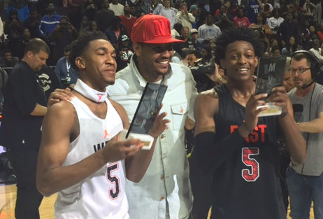 Carmelo Anthony presents MVP awards to Malik Monk (left) and De'Aaron Fox