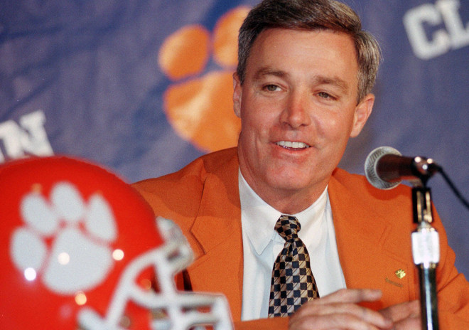 A young Tommy Bowden is shown here on December 3, 1998, formally announced as Clemson's head football coach.