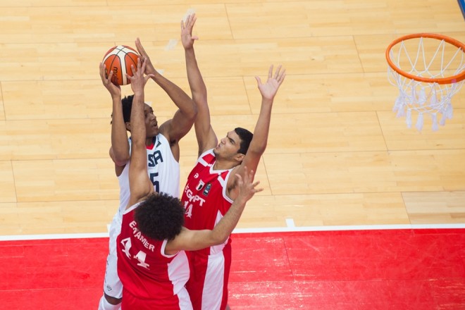 Wiley goes up for a shot against Egypt in Sunday 104-57 win.