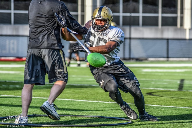 Army Black Knights' Rush DE Kenneth Brinson in action during Thursday's practice