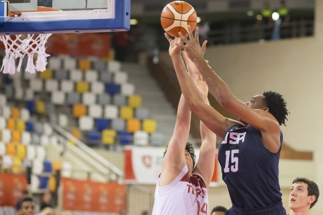 Austin Wiley goes up for a shot against Turkey in Team USA U17's 84-66 win on Friday. 
