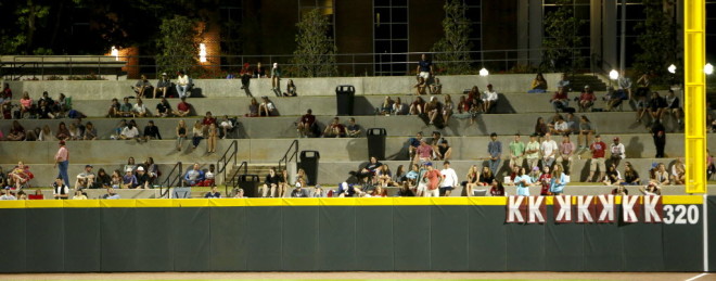 Alabama's student section for its midweek game against Troy on April 19 was below levels earlier in the season.